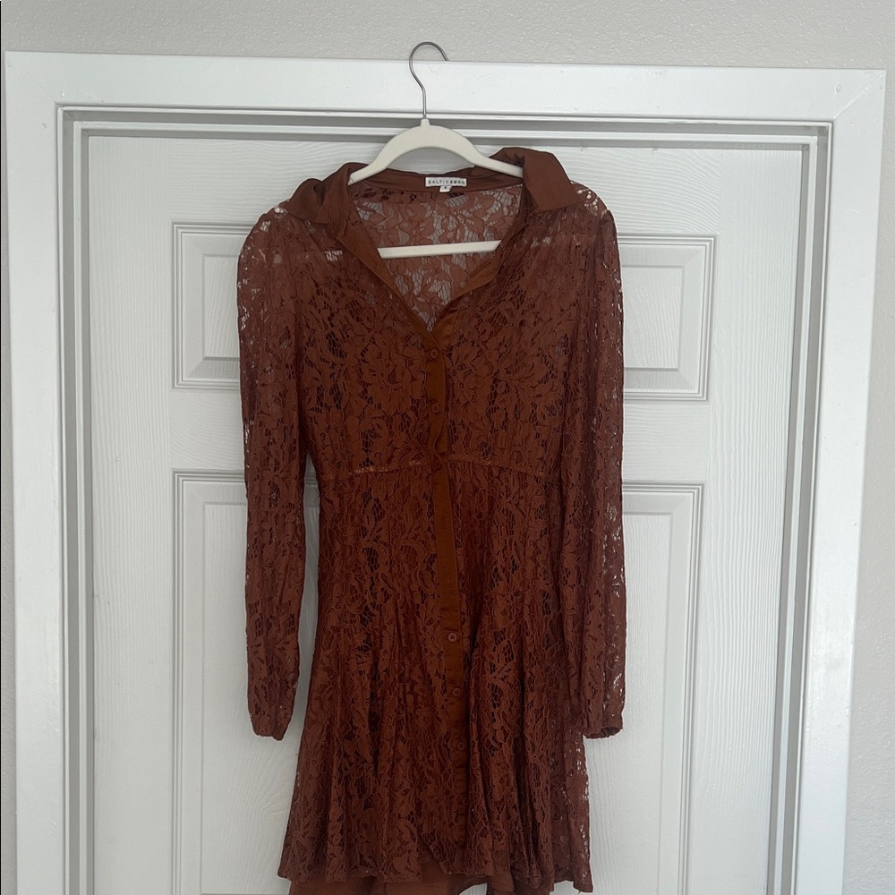 Baltic Born Brown Lace Button-Front Long Sleeve Dress
